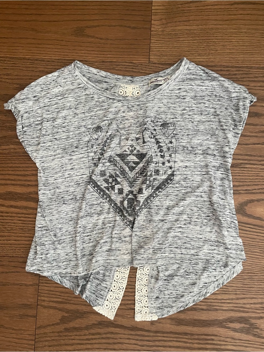Hollister Grey flow Knit Top cropped high lo with Lace Detail